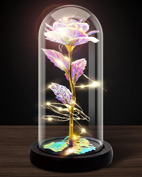 Galaxy Rose Flower for Women, Rainbow Forever Light Up Rose in A Glass Dome